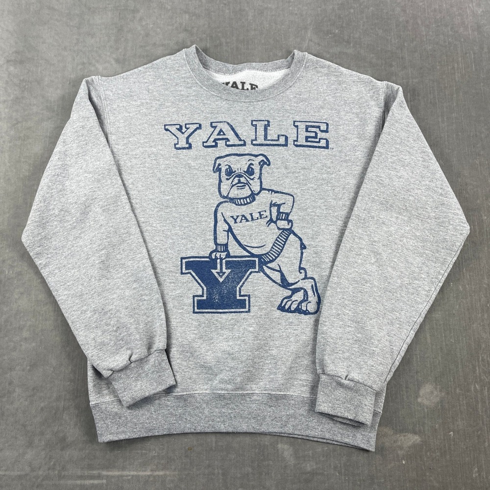 Yale Men Small Gray Sweatshirt Handsome Dan Bulldog Graphic‎ Crewneck